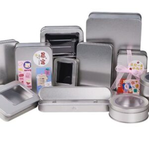 Wholesale Small Batch Square Rectangle Silver Tinplate Box Food Grade Metal Packaging for Cookies Biscuits in Stock