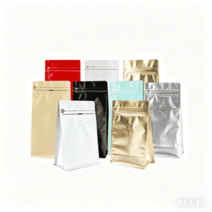 Coffee Bag 8 Side Sealed Stand Up Pouch Kraft Paper Aluminum Foil Self Sealing Coffee Bean Airtight Bag OEM Custom One Way Valve Coffee Bag Flat Bottom Pouch Foil Bag for Coffee Wholesale