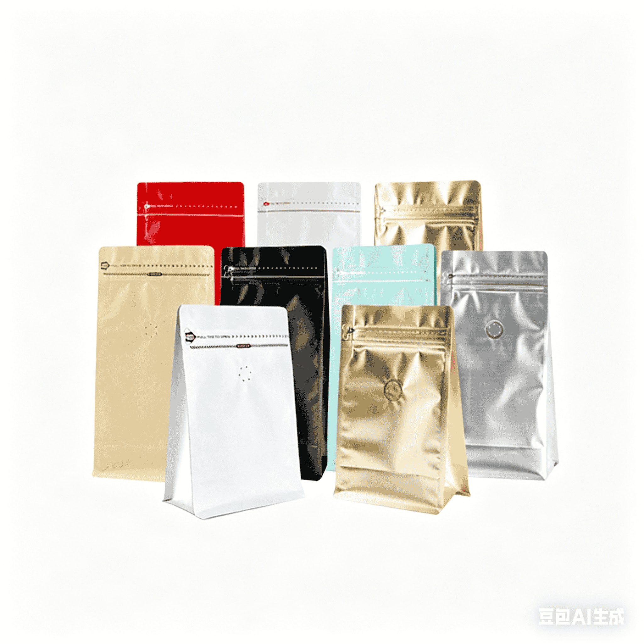 Coffee Bag 8 Side Sealed Stand Up Pouch Kraft Paper Aluminum Foil Self Sealing Coffee Bean Airtight Bag OEM Custom One Way Valve Coffee Bag Flat Bottom Pouch Foil Bag for Coffee Wholesale