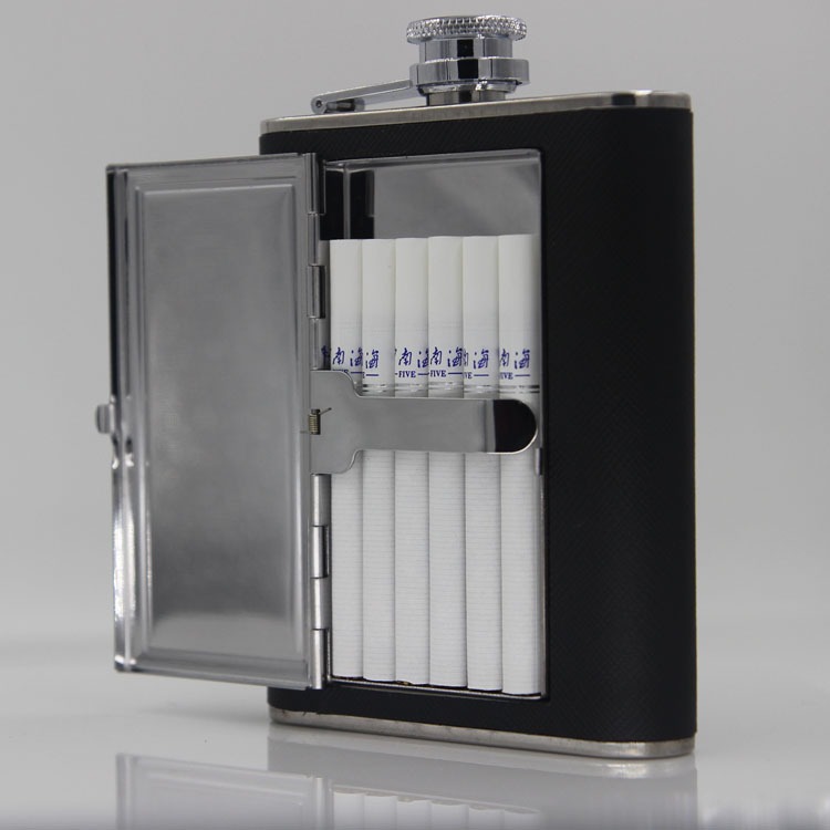 304 Stainless Steel Cigarette Case with Hip Flask & Funnel 5/6 Oz Liquid Bottle Combined Creative 2-in-1 Smoking & Drinking Accessory In Stock