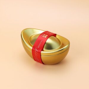Faux Gold Ingot Tinplate Mooncake Box Chinese New Year Candy Cookies Chocolate Metal Tin Box Wholesale Gift Packaging
