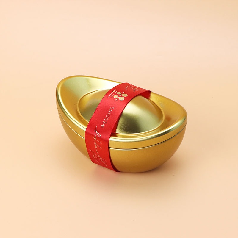 Faux Gold Ingot Tinplate Mooncake Box Chinese New Year Candy Cookies Chocolate Metal Tin Box Wholesale Gift Packaging