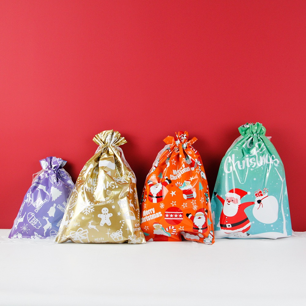 Original Christmas Candy Bag Gift Drawstring Tote Bag Christmas Packaging Bags Cross Border Hot Sale Wholesale Flat Bottom Gift Bag Reusable Drawstring Pouch