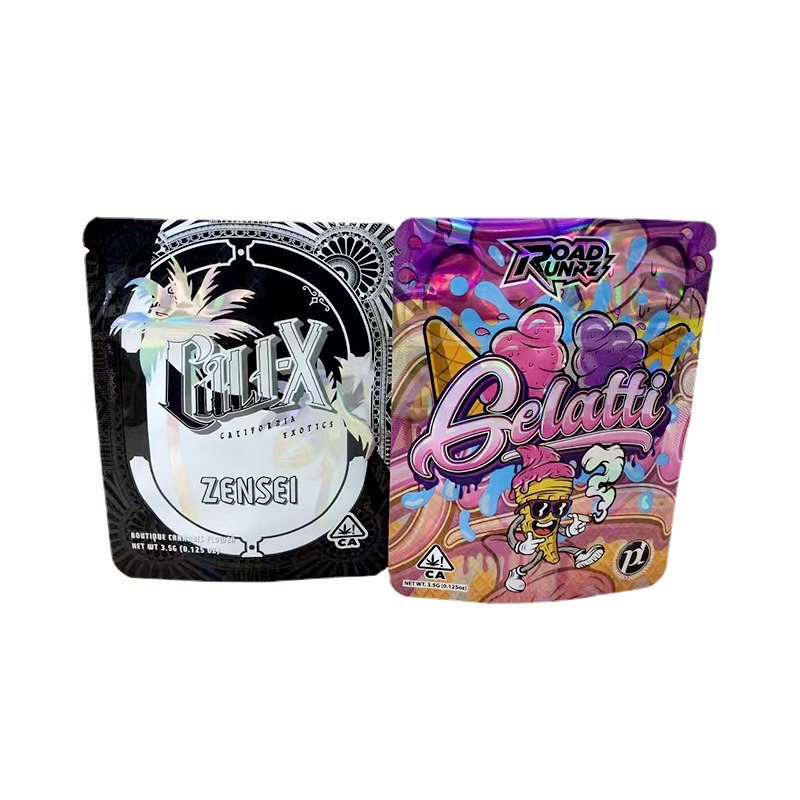 Child Resistant Holographic Aluminum Foil Mylar Bag Stand Up Sealed Tobacco Pouch Custom Printed Smell Proof Wholesale Holographic Bag Mylar Bags Wholesale Exit Bag Child Deterrent