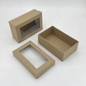 Custom Kraft Paper Square Corner Gift Box with Clear Window Display Rigid Paperboard for Jewelry Candy Storage Packaging Wholesale OEM ODM B2B Supplier Bulk Order Die Cut Window PVC Clear Lid Eco Friendly Biodegradable for Cosmetic Electronics Retail Box