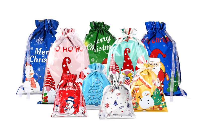 Drawstring Tote Bag Christmas Gift Bag Candy Party Santa Claus Packaging Pouch Amazon Hot Sale Wholesale Flat Bottom Bag Reusable Gift Bag Holiday Packaging