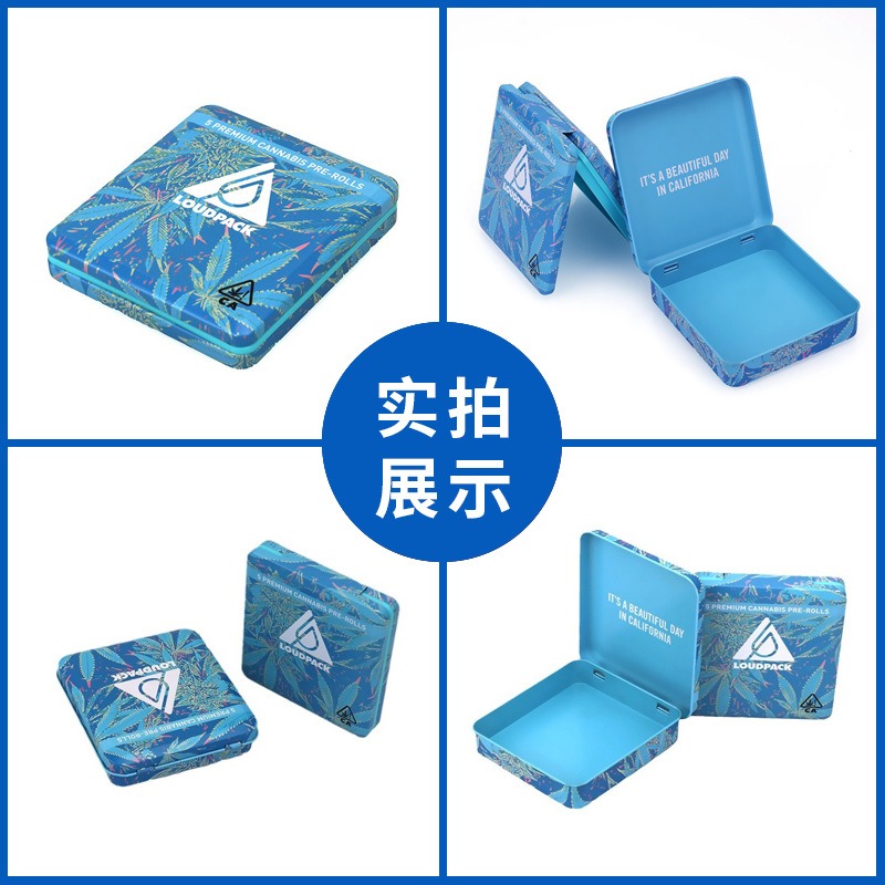 Custom Cigarette Tin Box Flip-top Herbal Tablet Metal Packaging Box Tinplate Square with Plastic Cigar Case