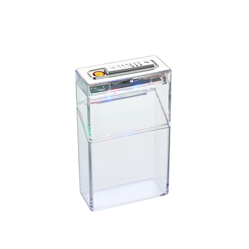 Transparent LED Light Cigarette Case with USB Lighter 20-Slot for King Size Cigarettes or Cones Sealed & Moisture Proof Cool Gift for Men Wholesale