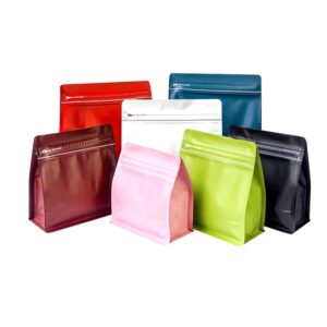 Coffee Bean Side Gusset Bag 8 Side Sealed Stand Up Pouch Aluminum Foil Kraft Paper with Zipper and Degassing Valve Custom Packaging One Way Valve Coffee Bag Flat Bottom Pouch Foil Bag for Coffee