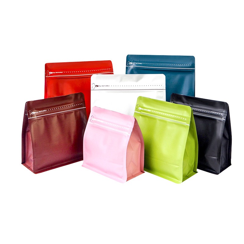 Coffee Bean Side Gusset Bag 8 Side Sealed Stand Up Pouch Aluminum Foil Kraft Paper with Zipper and Degassing Valve Custom Packaging One Way Valve Coffee Bag Flat Bottom Pouch Foil Bag for Coffee