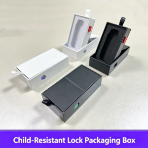 Push Button Child Resistant Box for Atomizer Vape Cartridge CR Safety Lock Drawer Box Custom Wholesale Child Proof Box Slide Out Box