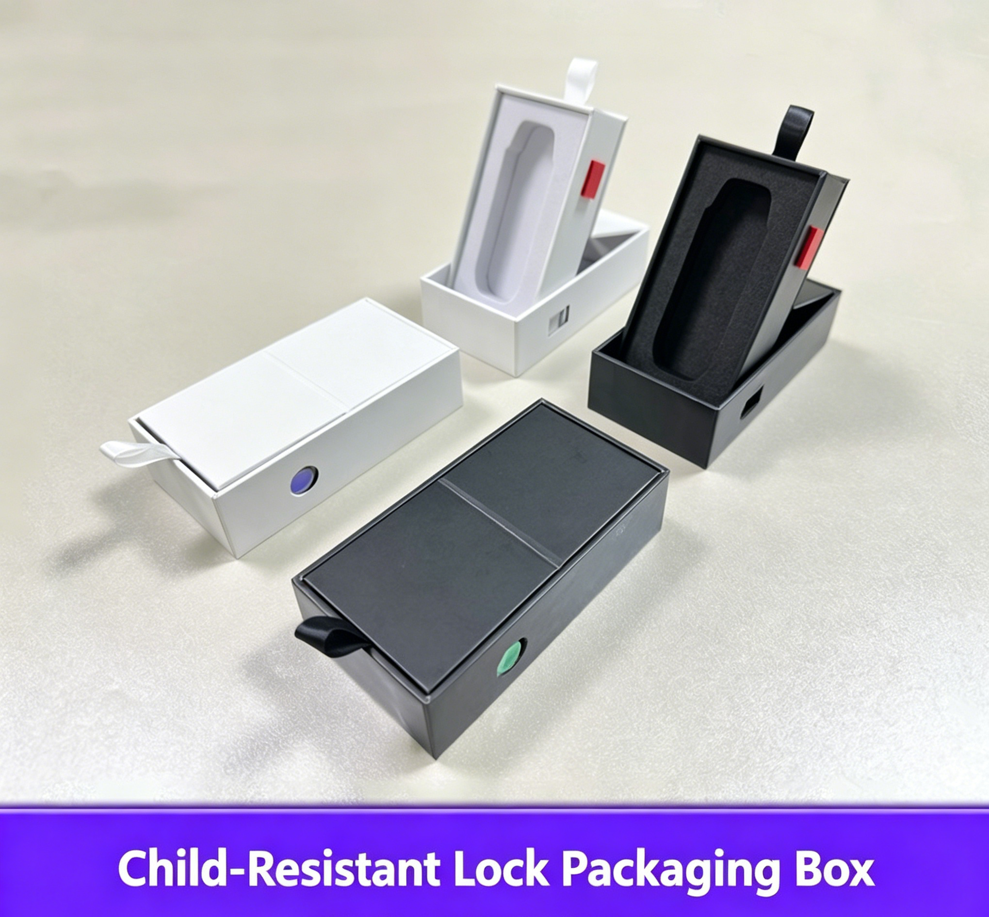 Push Button Child Resistant Box for Atomizer Vape Cartridge CR Safety Lock Drawer Box Custom Wholesale Child Proof Box Slide Out Box