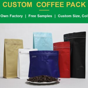 Custom Flat Bottom Coffee Bag with Degassing Valve and Resealable Zipper