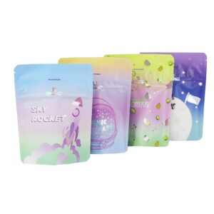 Custom Rectangular Child Resistant Zipper Pouch for Candy and Aromatic Leaf Packaging