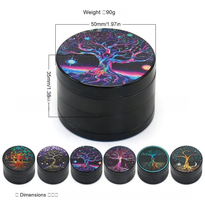 Tree of Life 4-Layer Zinc Alloy Herb Grinder, 50 mm - Product detail