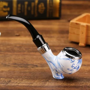 Blue-and-White Standing Resin Pipe with Curved Stem - Product detail