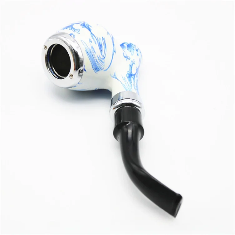 Blue-and-White Standing Resin Pipe with Curved Stem