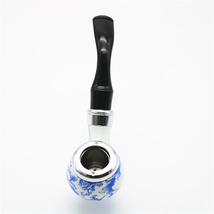 Blue-and-White Standing Resin Pipe with Curved Stem
