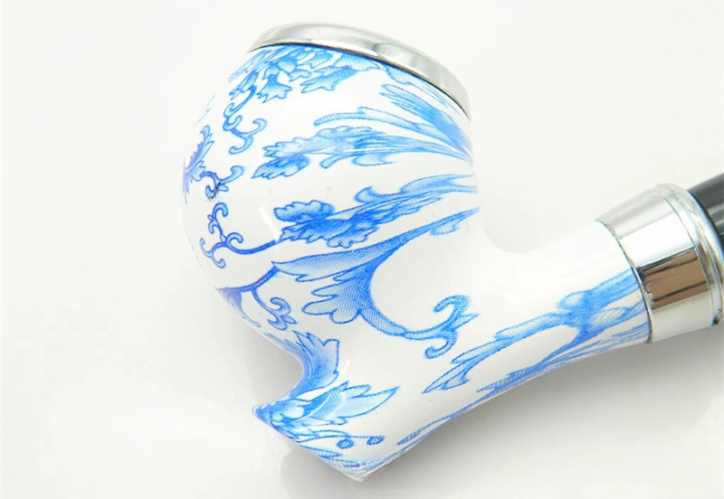 Blue-and-White Standing Resin Pipe with Curved Stem