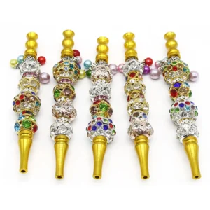 Rhinestone Long Metal Pipe with Detachable Holder - Product image