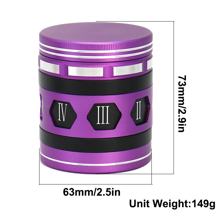 Roman Numeral 4-Layer Aluminum Herb Grinder, 63 mm