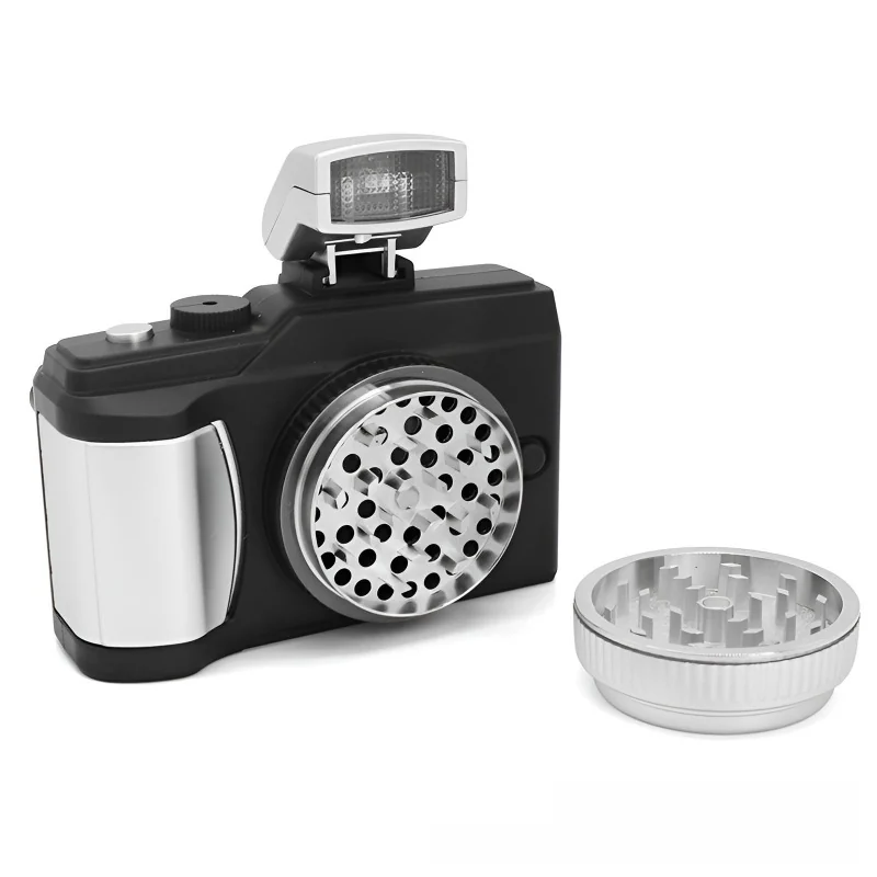 Camera-Shaped Zinc Alloy and Plastic Herb Grinder