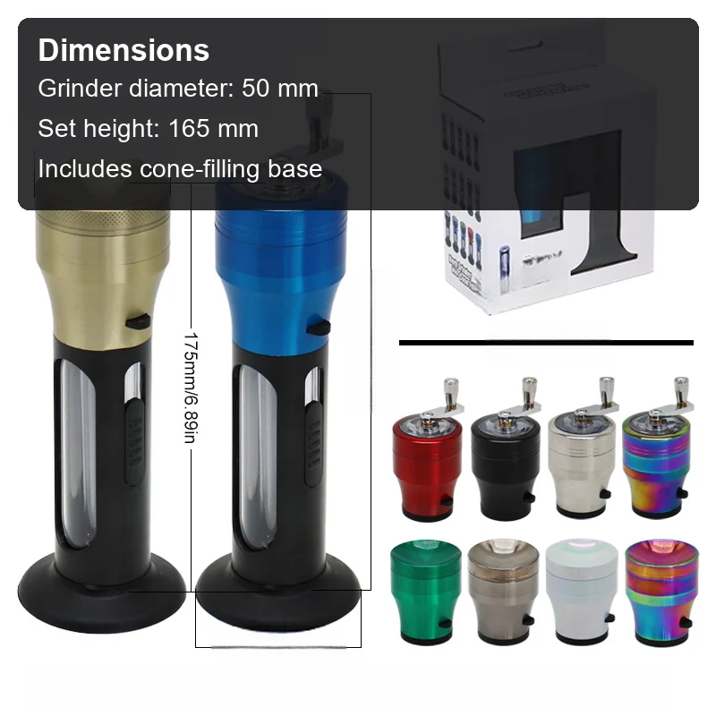 Cone-Filling Hand-Crank Herb Grinder, 50 × 165 mm - Product detail