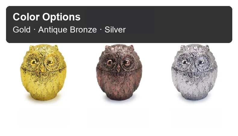 Owl-Shaped Zinc Alloy Herb Grinder, 63 × 75 mm