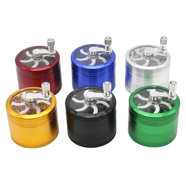 Aluminum hand-crank herb grinders in six colors