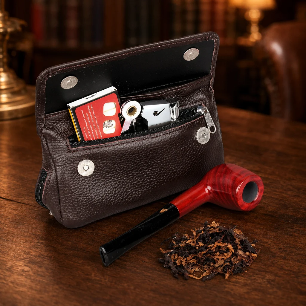 Leather Pipe Bag with Zipper Closure