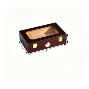 Moisture-Retaining Wooden Cigar Box with Glass Display Lid