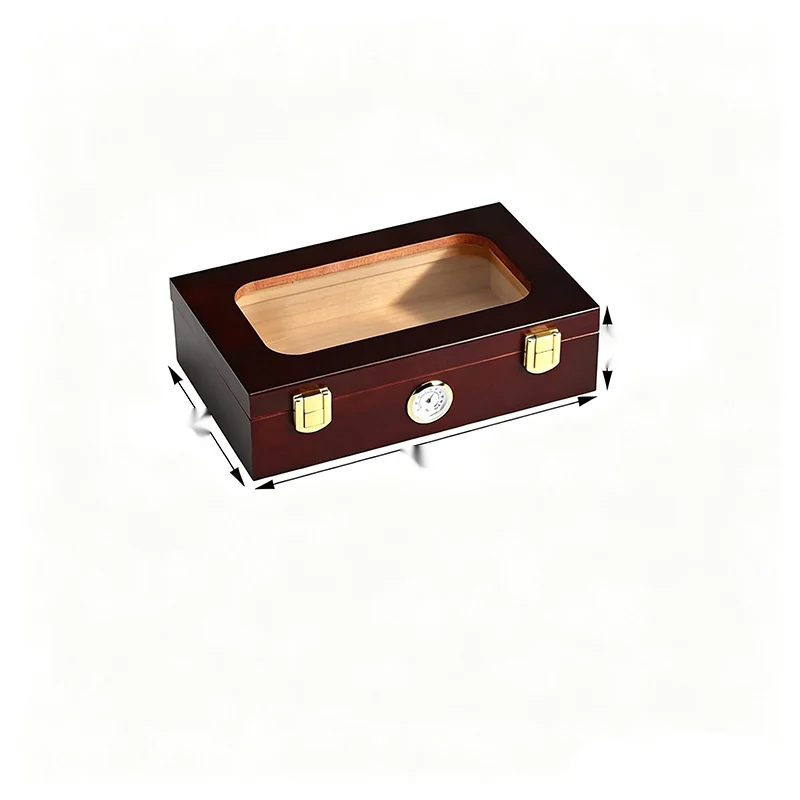 Moisture-Retaining Wooden Cigar Box with Glass Display Lid