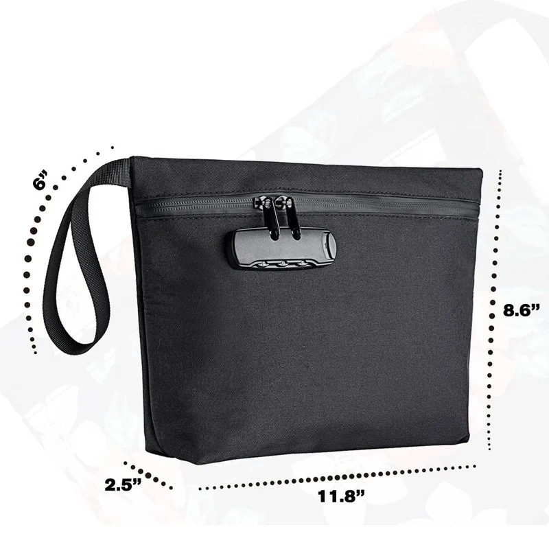 Smell-Proof Polyester Tobacco Storage Bag with Combination Lock for Documents, Stamps and Pipes — dimensions 004