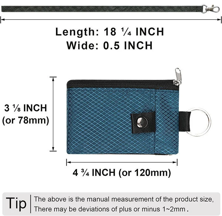 Mini Slim RFID-Blocking Card and Coin Wallet with Keychain and Neck-Wear Option — dimension 024