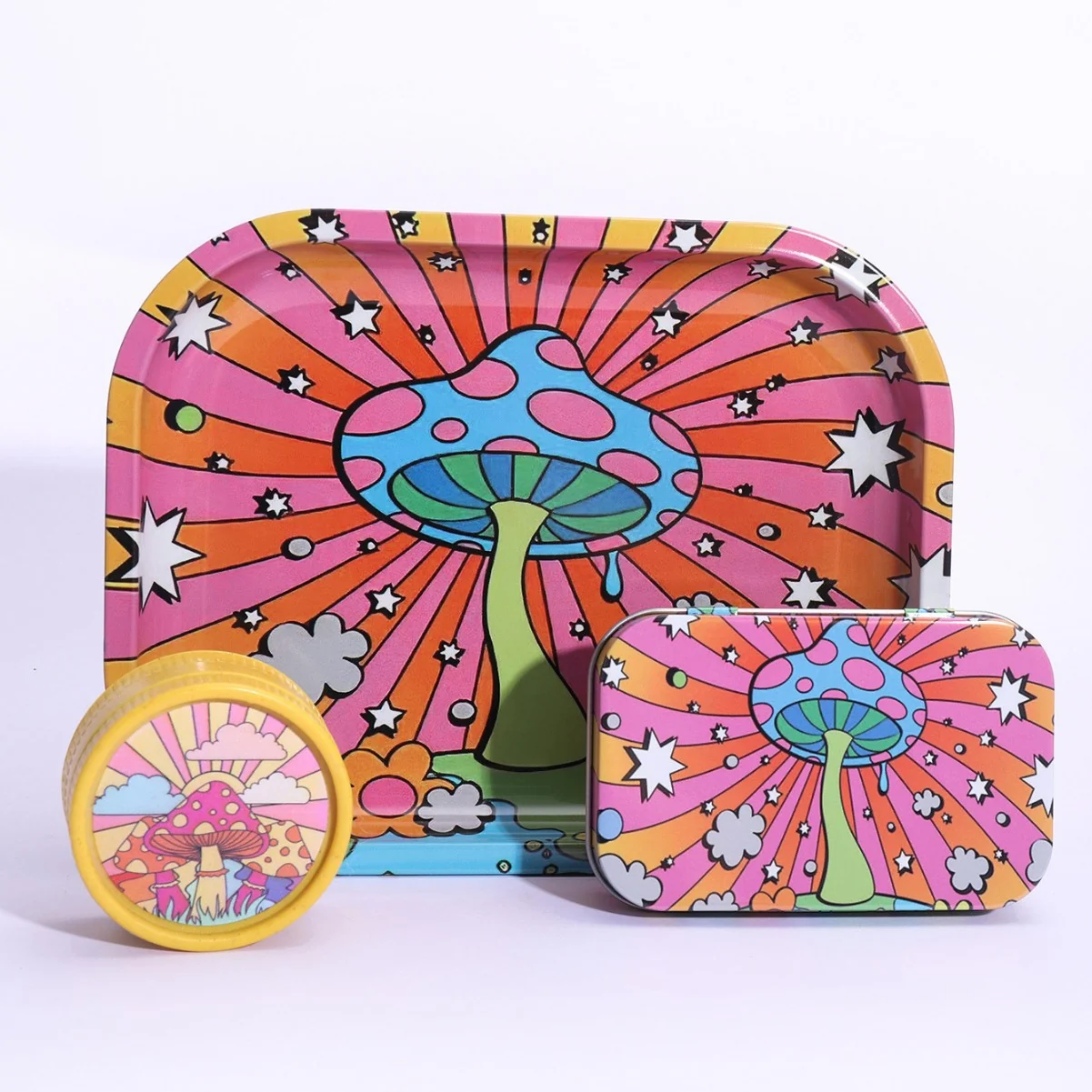 Three-Piece Rolling Tray, Grinder and Tin Set