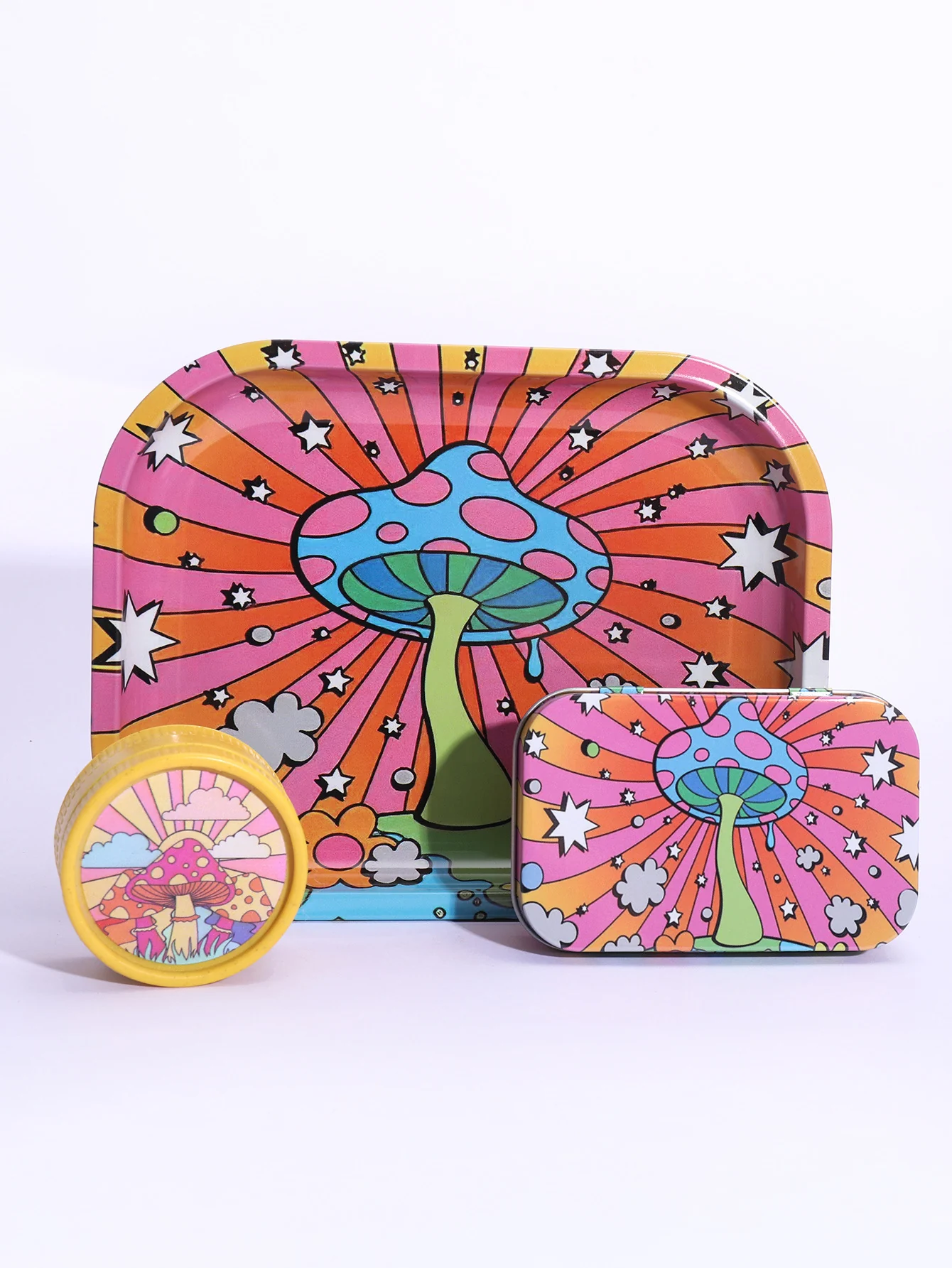 Three-Piece Rolling Tray, Grinder and Tin Set