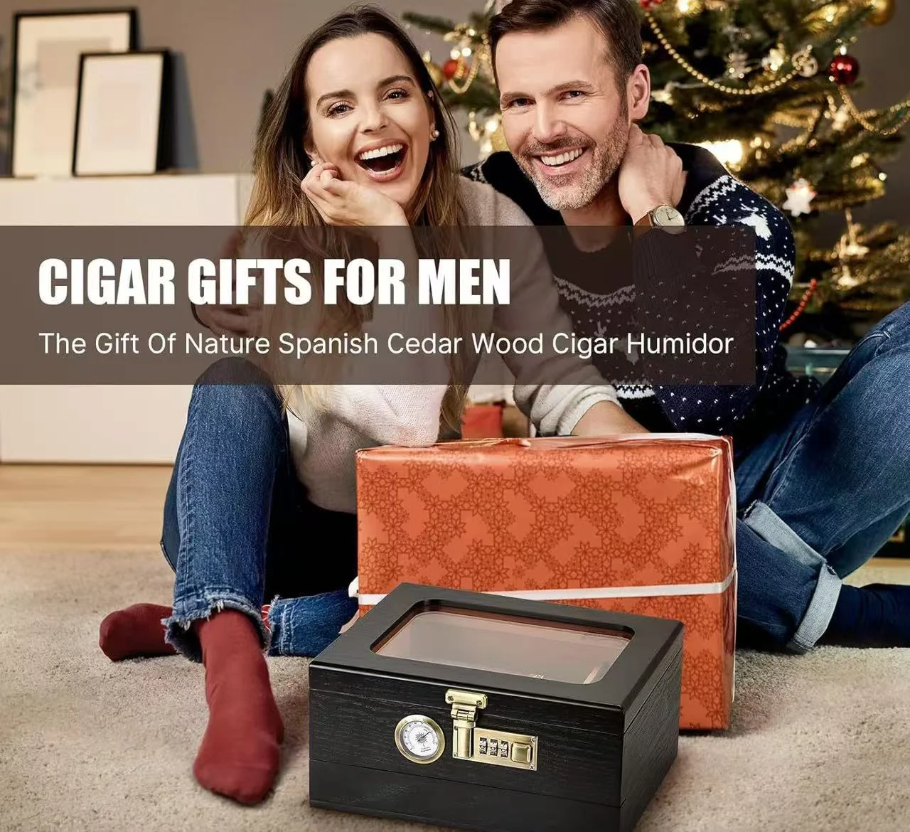 Moisture-Retaining Double-Layer Wooden Cigar Humidor with Clear Flip-Top Lid for Home Storage