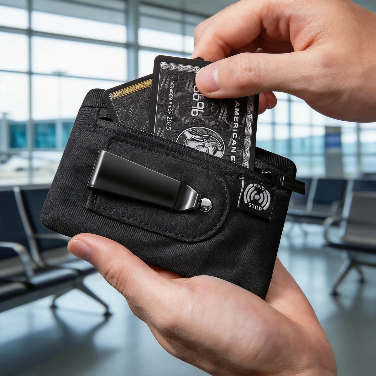 RFID-Blocking Concealed Waist-Clip Travel Wallet for Cards and Coins — application 001